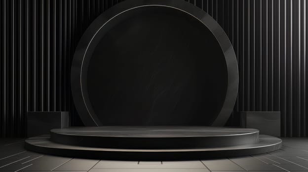 Black futuristic 3D Elegant Podium Stage. Abstract geometric minimalist 3D scene with podium, copy space or space for product presentation. generative AI.