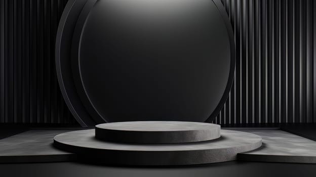 Black futuristic 3D Elegant Podium Stage. Abstract geometric minimalist 3D scene with podium, copy space or space for product presentation. generative AI.