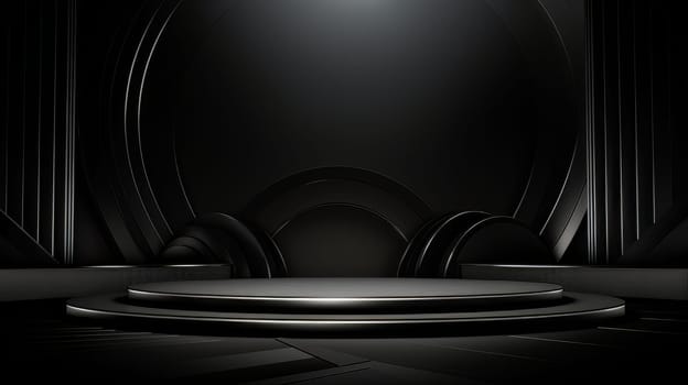 Black futuristic 3D Elegant Podium Stage. Abstract geometric minimalist 3D scene with podium, copy space or space for product presentation. generative AI.