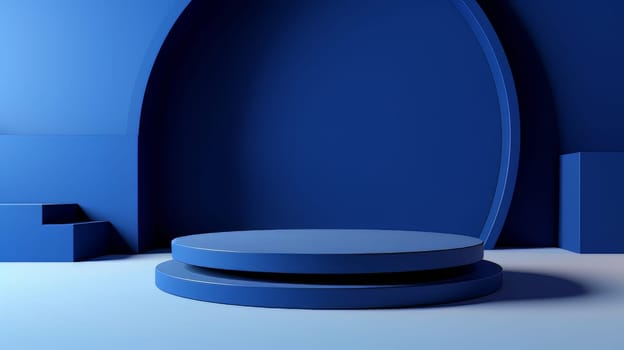 Dark blue futuristic 3D Elegant Podium Stage. Abstract geometric minimalist 3D scene with podium, copy space or space for product presentation. generative AI.