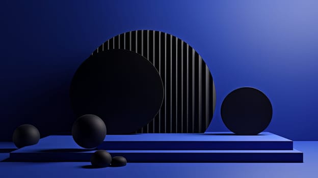 Dark blue futuristic 3D Elegant Podium Stage. Abstract geometric minimalist 3D scene with podium, copy space or space for product presentation. generative AI.