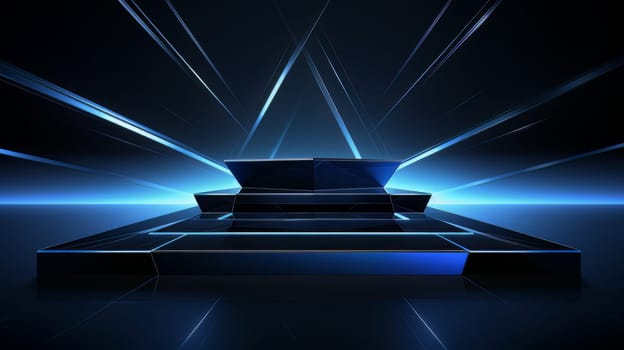 Dark blue futuristic 3D Elegant Podium Stage. Abstract geometric minimalist 3D scene with podium, copy space or space for product presentation. generative AI.