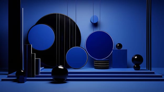 Dark blue futuristic 3D Elegant Podium Stage. Abstract geometric minimalist 3D scene with podium, copy space or space for product presentation. generative AI.