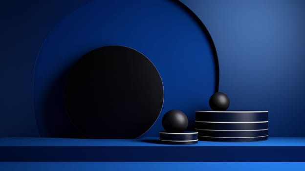 Dark blue futuristic 3D Elegant Podium Stage. Abstract geometric minimalist 3D scene with podium, copy space or space for product presentation. generative AI.