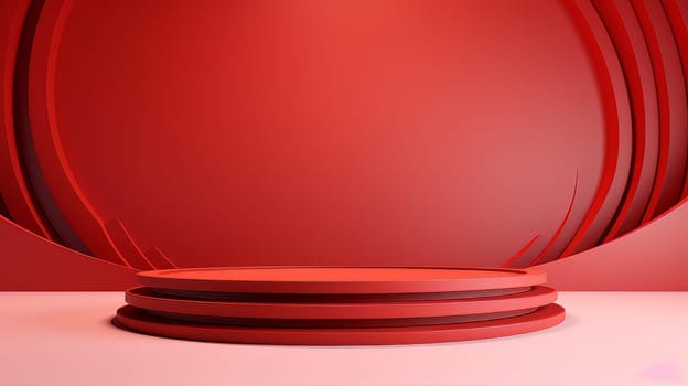 Red futuristic 3D Elegant Podium Stage. Abstract geometric minimalist 3D scene with podium, copy space or space for product presentation. generative AI.