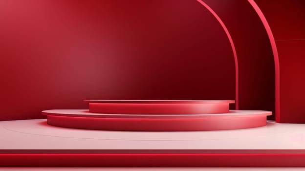 Red futuristic 3D Elegant Podium Stage. Abstract geometric minimalist 3D scene with podium, copy space or space for product presentation. generative AI.