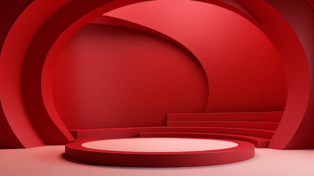 Red futuristic 3D Elegant Podium Stage. Abstract geometric minimalist 3D scene with podium, copy space or space for product presentation. generative AI.