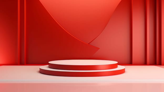 Red futuristic 3D Elegant Podium Stage. Abstract geometric minimalist 3D scene with podium, copy space or space for product presentation. generative AI.