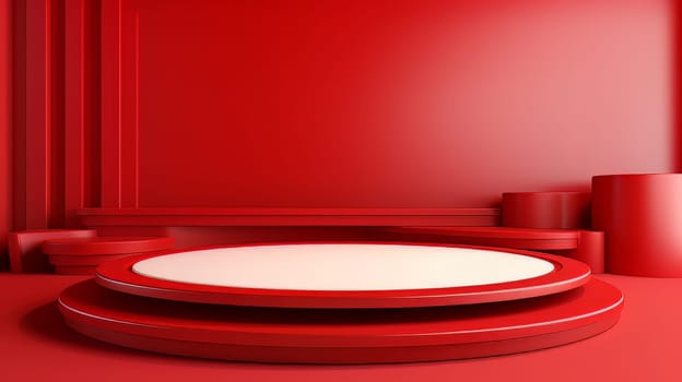 Red futuristic 3D Elegant Podium Stage. Abstract geometric minimalist 3D scene with podium, copy space or space for product presentation. generative AI.