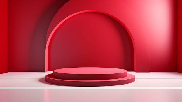 Red futuristic 3D Elegant Podium Stage. Abstract geometric minimalist 3D scene with podium, copy space or space for product presentation. generative AI.