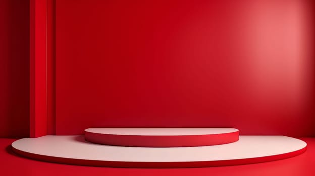 Red futuristic 3D Elegant Podium Stage. Abstract geometric minimalist 3D scene with podium, copy space or space for product presentation. generative AI.