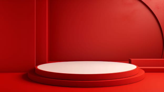 Red futuristic 3D Elegant Podium Stage. Abstract geometric minimalist 3D scene with podium, copy space or space for product presentation. generative AI.