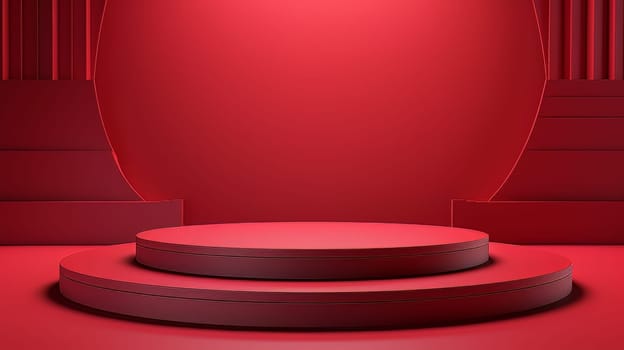 Red futuristic 3D Elegant Podium Stage. Abstract geometric minimalist 3D scene with podium, copy space or space for product presentation. generative AI.