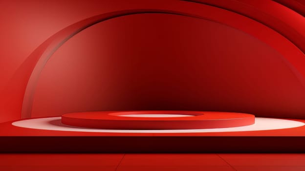 Red futuristic 3D Elegant Podium Stage. Abstract geometric minimalist 3D scene with podium, copy space or space for product presentation. generative AI.