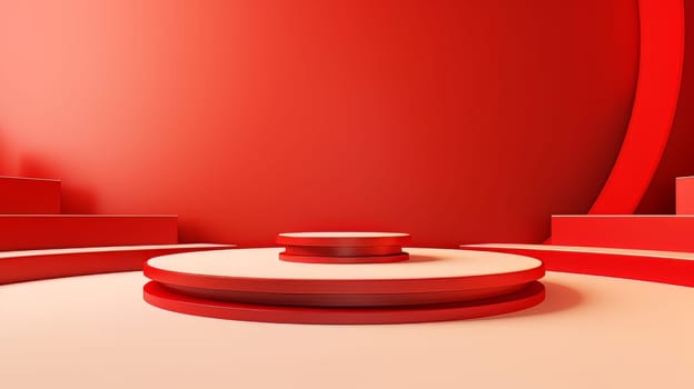 Red futuristic 3D Elegant Podium Stage. Abstract geometric minimalist 3D scene with podium, copy space or space for product presentation. generative AI.