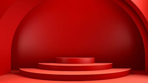 Red futuristic 3D Elegant Podium Stage. Abstract geometric minimalist 3D scene with podium, copy space or space for product presentation. generative AI.