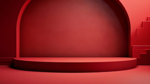 Red futuristic 3D Elegant Podium Stage. Abstract geometric minimalist 3D scene with podium, copy space or space for product presentation. generative AI.