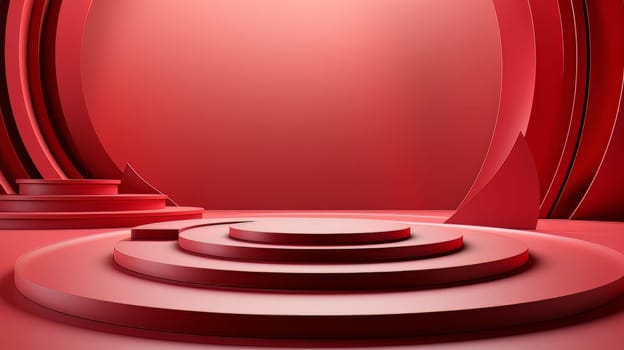 Red futuristic 3D Elegant Podium Stage. Abstract geometric minimalist 3D scene with podium, copy space or space for product presentation. generative AI.