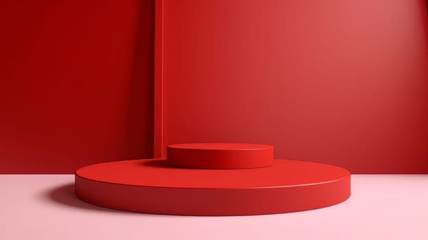 Red futuristic 3D Elegant Podium Stage. Abstract geometric minimalist 3D scene with podium, copy space or space for product presentation. generative AI.