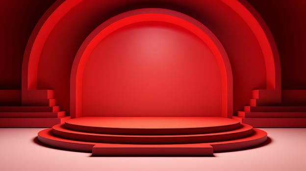 Red futuristic 3D Elegant Podium Stage. Abstract geometric minimalist 3D scene with podium, copy space or space for product presentation. generative AI.