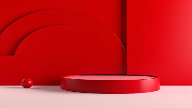 Red futuristic 3D Elegant Podium Stage. Abstract geometric minimalist 3D scene with podium, copy space or space for product presentation. generative AI.