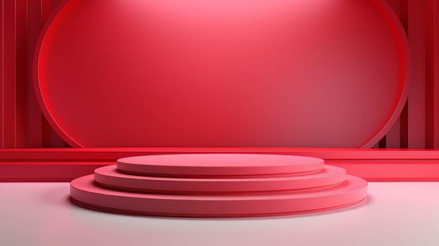 Red futuristic 3D Elegant Podium Stage. Abstract geometric minimalist 3D scene with podium, copy space or space for product presentation. generative AI.