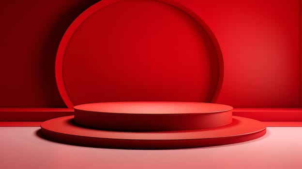 Red futuristic 3D Elegant Podium Stage. Abstract geometric minimalist 3D scene with podium, copy space or space for product presentation. generative AI.