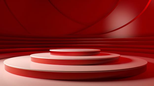 Red futuristic 3D Elegant Podium Stage. Abstract geometric minimalist 3D scene with podium, copy space or space for product presentation. generative AI.