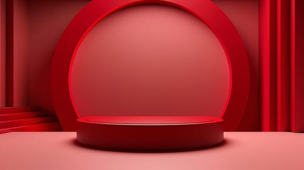 Red futuristic 3D Elegant Podium Stage. Abstract geometric minimalist 3D scene with podium, copy space or space for product presentation. generative AI.