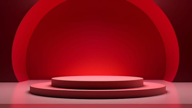 Red futuristic 3D Elegant Podium Stage. Abstract geometric minimalist 3D scene with podium, copy space or space for product presentation. generative AI.