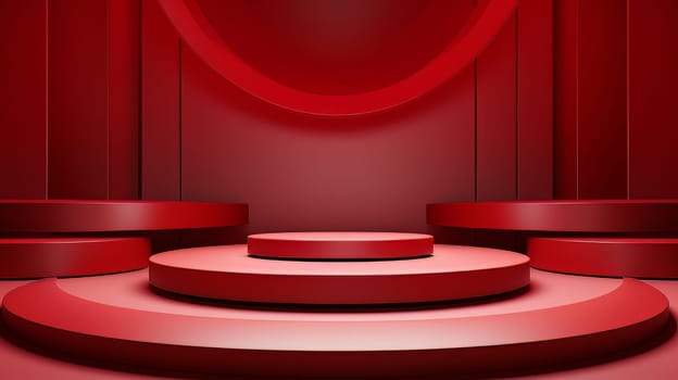 Red futuristic 3D Elegant Podium Stage. Abstract geometric minimalist 3D scene with podium, copy space or space for product presentation. generative AI.