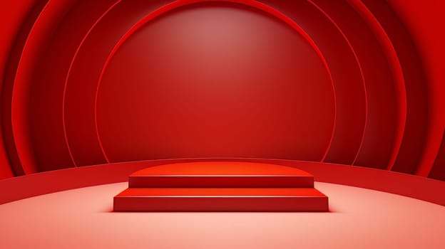 Red futuristic 3D Elegant Podium Stage. Abstract geometric minimalist 3D scene with podium, copy space or space for product presentation. generative AI.