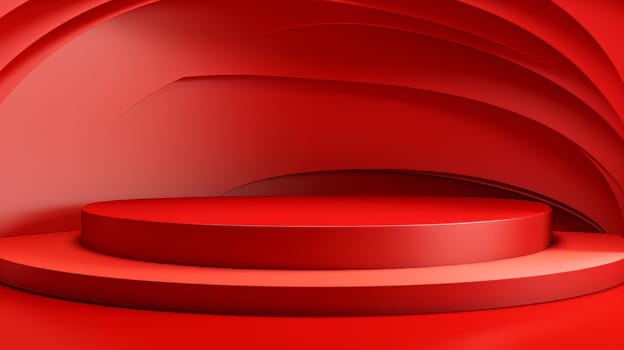 Red futuristic 3D Elegant Podium Stage. Abstract geometric minimalist 3D scene with podium, copy space or space for product presentation. generative AI.