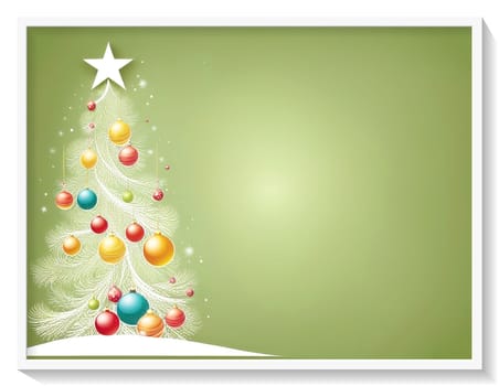 Christmas and New Year greeting card. space for text. Merry Christmas and Happy New Year background with Christmas tree. Christmas background with baubles and fir branches. Vector illustration.