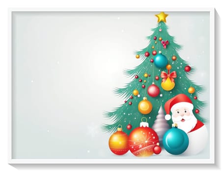 Christmas and New Year greeting card. space for text. Merry Christmas and Happy New Year background with Christmas tree. Christmas background with baubles and fir branches. Vector illustration.