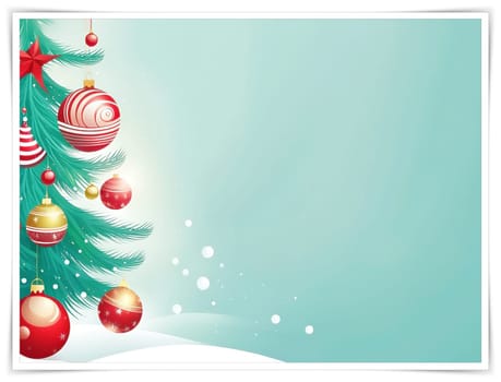 Christmas and New Year greeting card. space for text. Merry Christmas and Happy New Year background with Christmas tree. Christmas background with baubles and fir branches. Vector illustration.