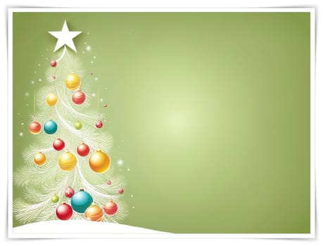 Christmas and New Year greeting card. space for text. Merry Christmas and Happy New Year background with Christmas tree. Christmas background with baubles and fir branches. Vector illustration.