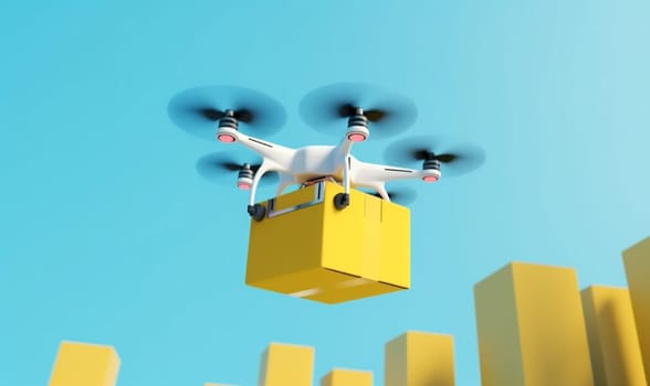 shipping blue aircraft air smart robot delivery technology fast cardboard mail copter sky cargo deliver drone service fly helicopter flight. Generative AI.