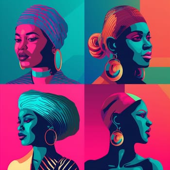 diversity woman music decoration colours design rainbow hair style listen colourful goggles head art glamour face black eye pride illustration fashion. Generative AI.