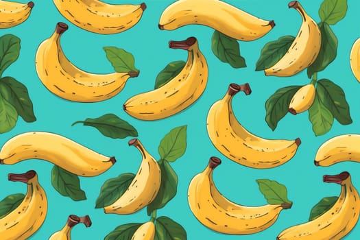 illustration banana healthy design nature isolated natural pattern trendy food vitamin sweet fresh texture juicy blue yellow background art print fruit. Generative AI.