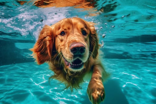 dog snorkeling animal underwater fun vacation swimming play funny pool water friend playful view swim puppy ocean swimmer labrador action. Generative AI.