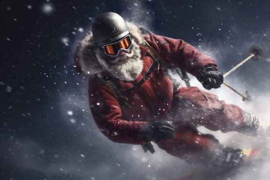 santa woman snow seasonal cold extreme snowboard snowboarder white skier winter claus fun holiday active christmas ski sport mountain celebration. Generative AI.