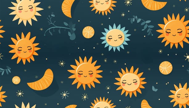 Cute pattern with happy sun. Seamless pattern with sun Contemporary composition. wall decor. Mid century art print. Trendy texture for print, textile, packaging, giftware colorful