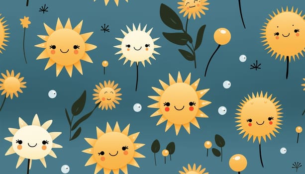 Cute pattern with happy sun. Seamless pattern with sun Contemporary composition. wall decor. Mid century art print. Trendy texture for print, textile, packaging, giftware colorful