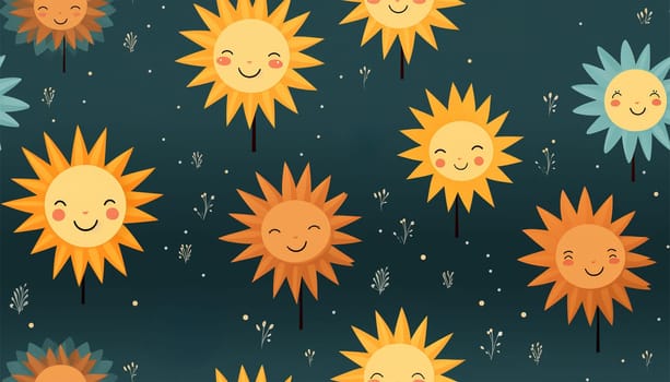 Cute pattern with happy sun. Seamless pattern with sun Contemporary composition. wall decor. Mid century art print. Trendy texture for print, textile, packaging, giftware colorful