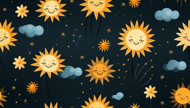 Cute pattern with happy sun. Seamless pattern with sun Contemporary composition. wall decor. Mid century art print. Trendy texture for print, textile, packaging, giftware colorful