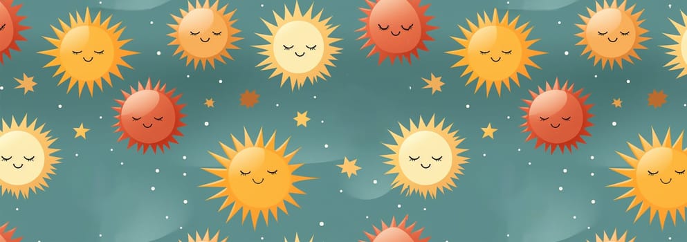 Cute pattern with happy sun. Seamless pattern with sun Contemporary composition. wall decor. Mid century art print. Trendy texture for print, textile, packaging, giftware colorful