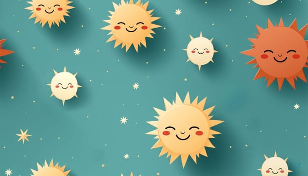 Cute pattern with happy sun. Seamless pattern with sun Contemporary composition. wall decor. Mid century art print. Trendy texture for print, textile, packaging, giftware colorful