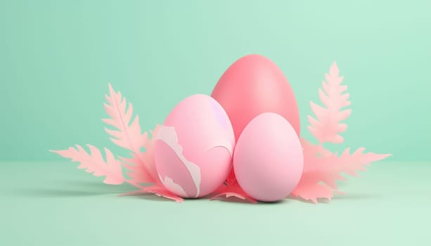 Light pastel Easter eggs design with copy space. Set of blue, pink and yellow 3D eggs shape frames design. Elements for happy Easter day festival design. Collection of geometric oval for product display or text space. Top view. illustration Happy Easter Space for text