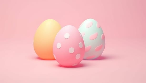 Light pastel Easter eggs design with copy space. Set of blue, pink and yellow 3D eggs shape frames design. Elements for happy Easter day festival design. Collection of geometric oval for product display or text space. Top view. illustration Happy Easter Space for text